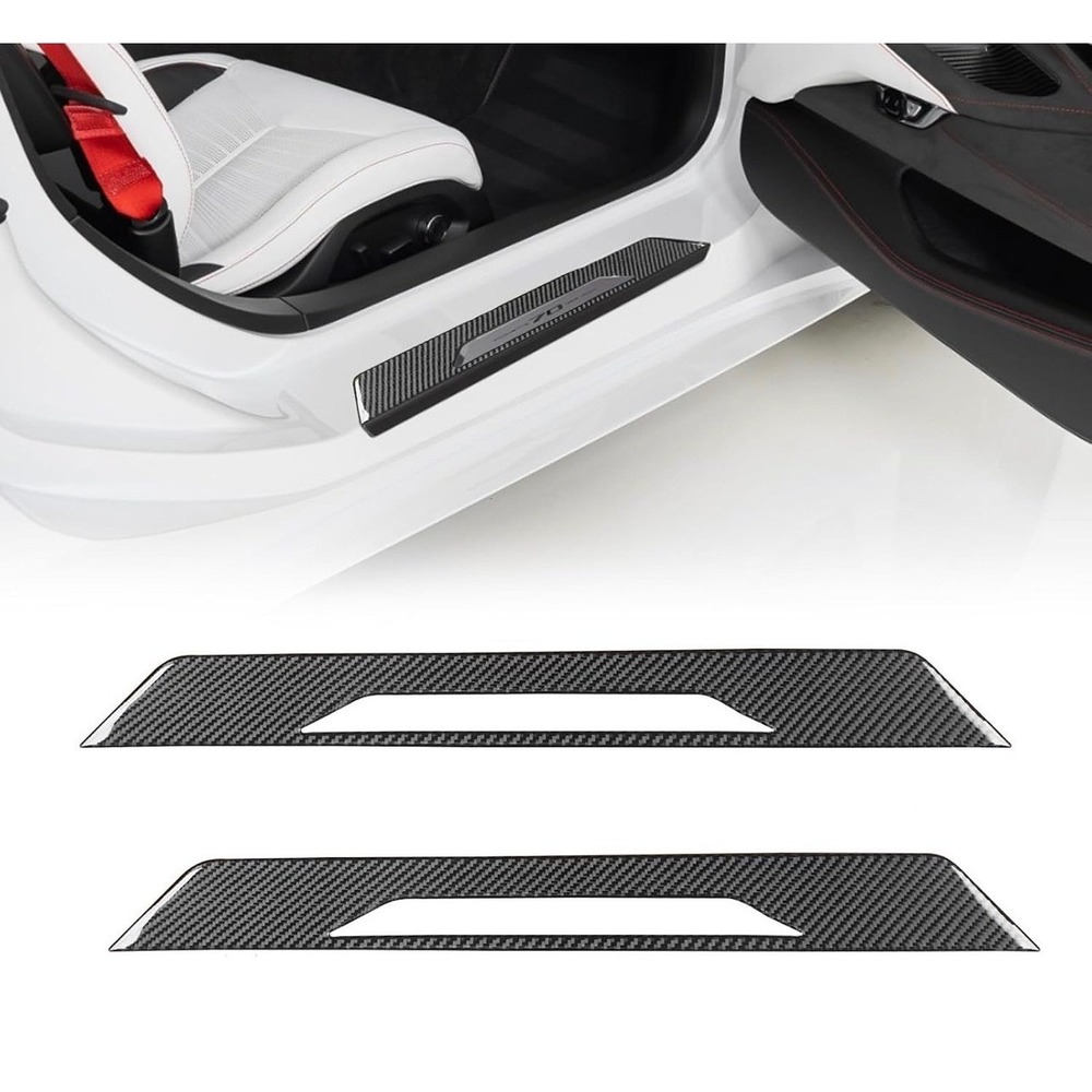 Real Carbon Fiber Inner Door Sill Protectors for Corvette C8 2020-2026 2PC Set